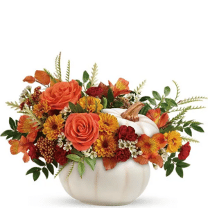 blooming cream pumpkin centerpiece