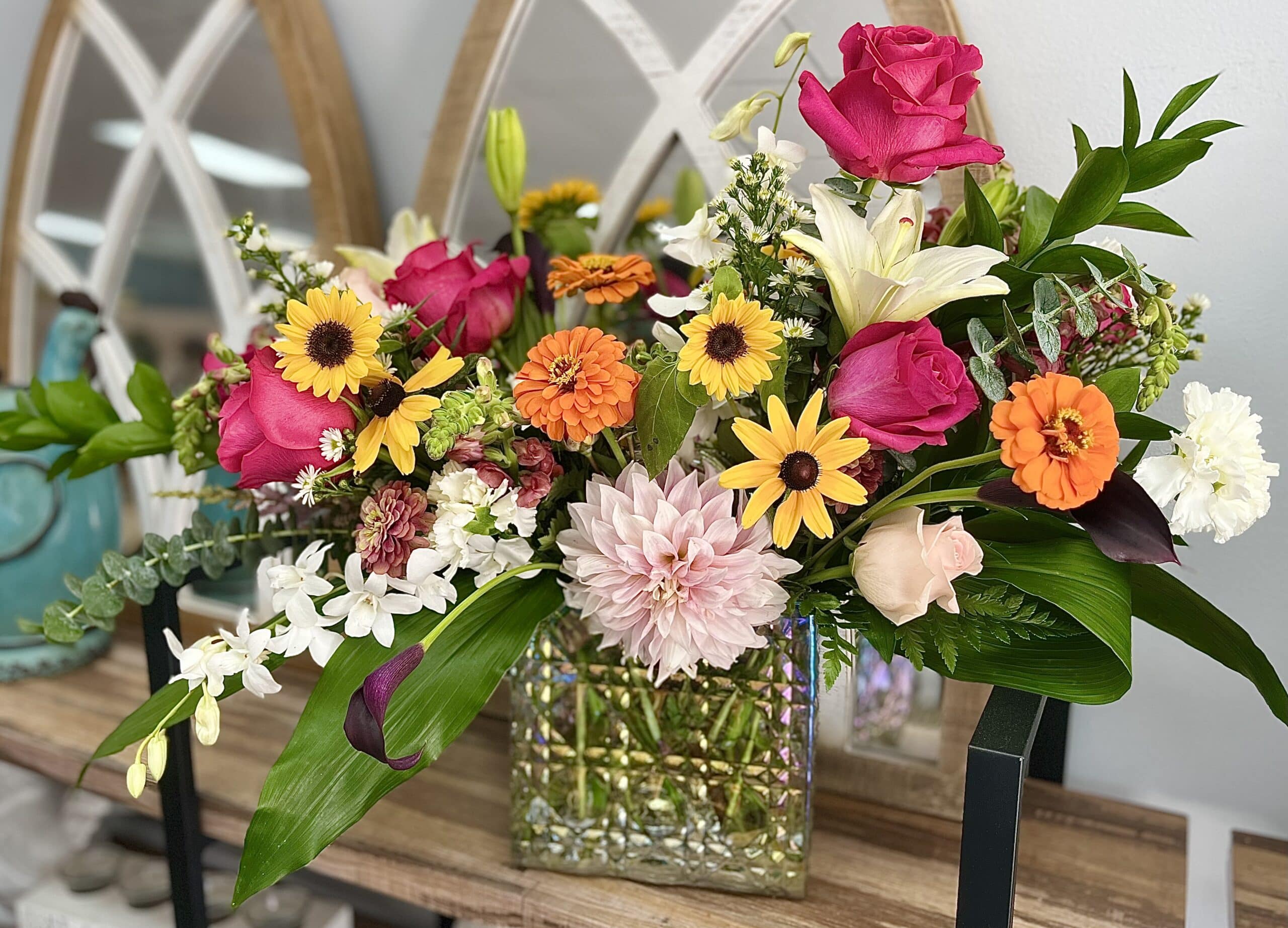 Beautiful summer arrangement with vibrant colors.
